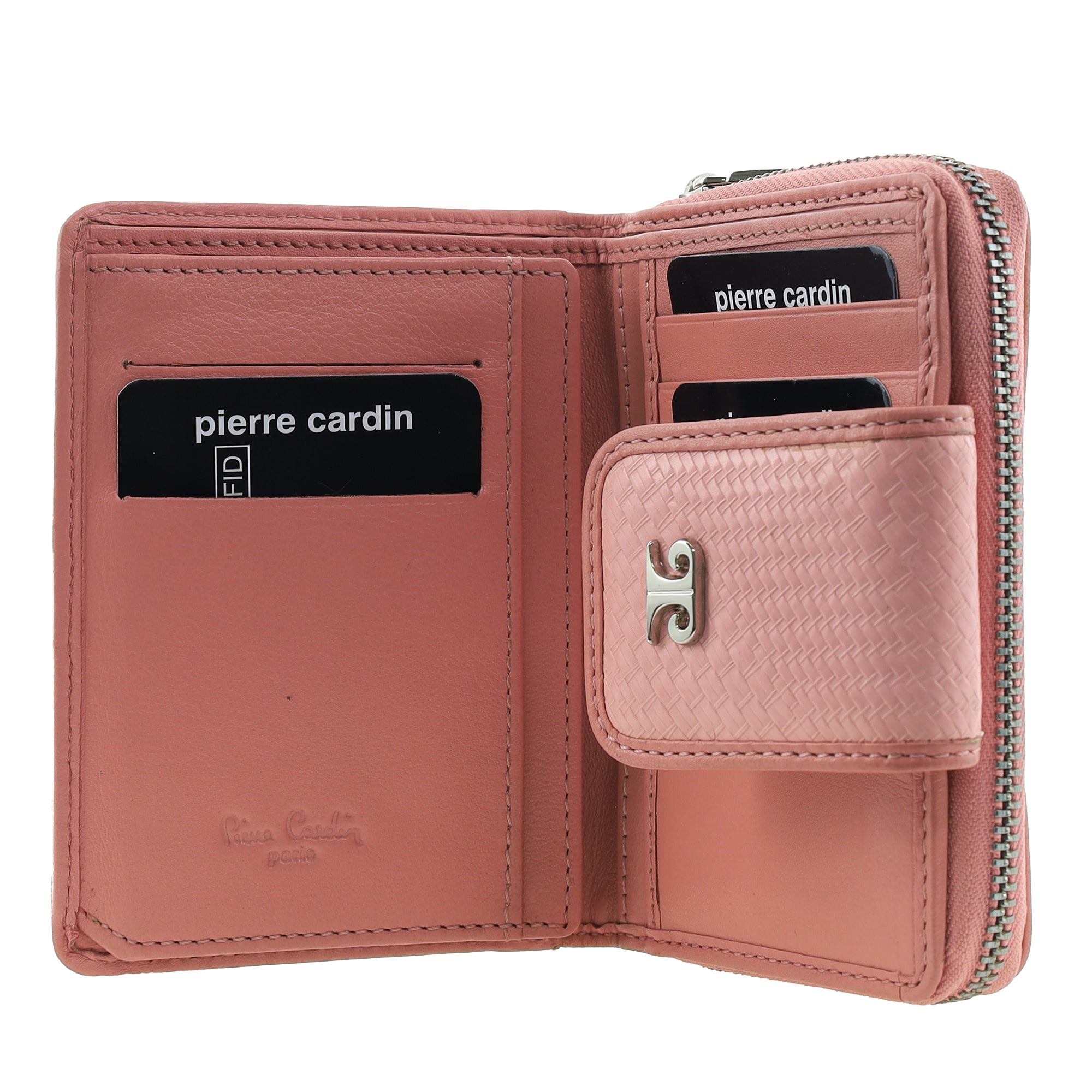 Pierre Cardin Genuine Leather Ladies Bi-Fold Wallet with Zip Coin Section in Pink