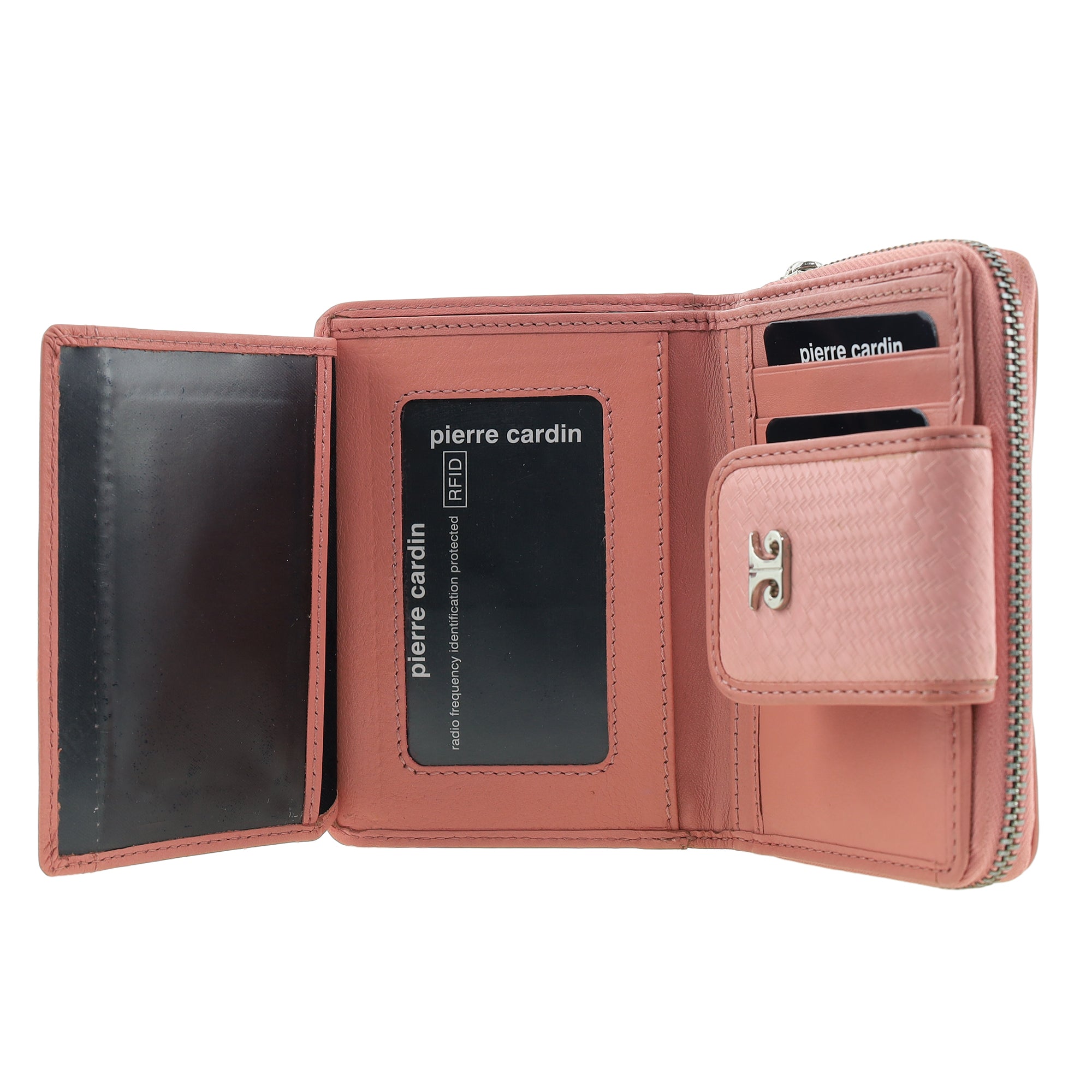 Pierre Cardin Genuine Leather Ladies Bi-Fold Wallet with Zip Coin Section in Pink