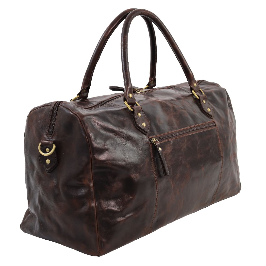 Pierre Cardin Smooth Leather Overnight Bag in Chocolate