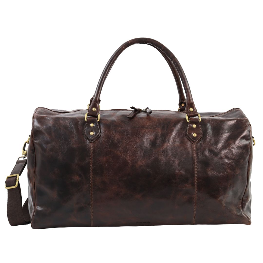 Pierre Cardin Smooth Leather Overnight Bag in Chocolate