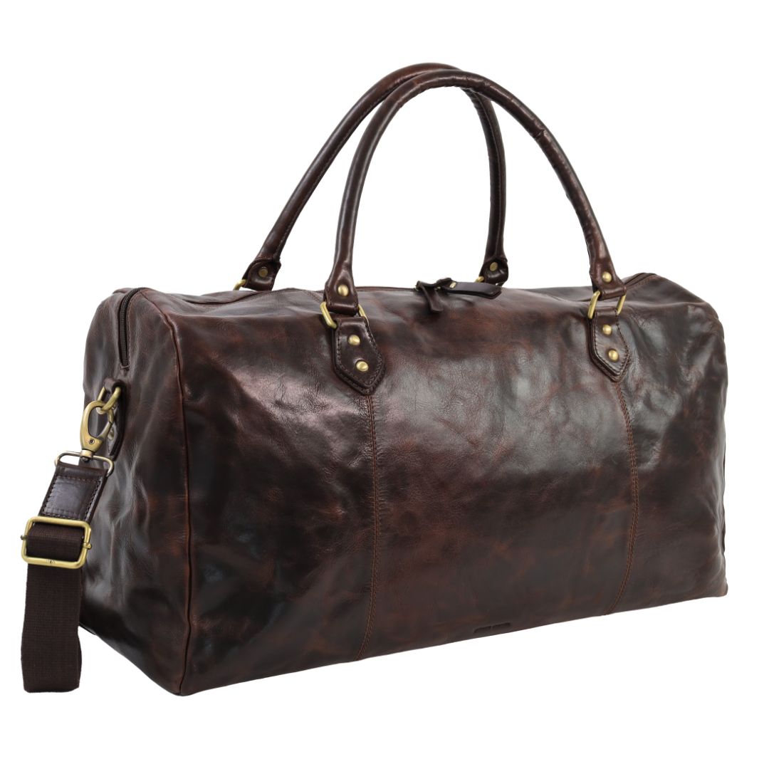 Pierre Cardin Smooth Leather Overnight Bag in Chocolate