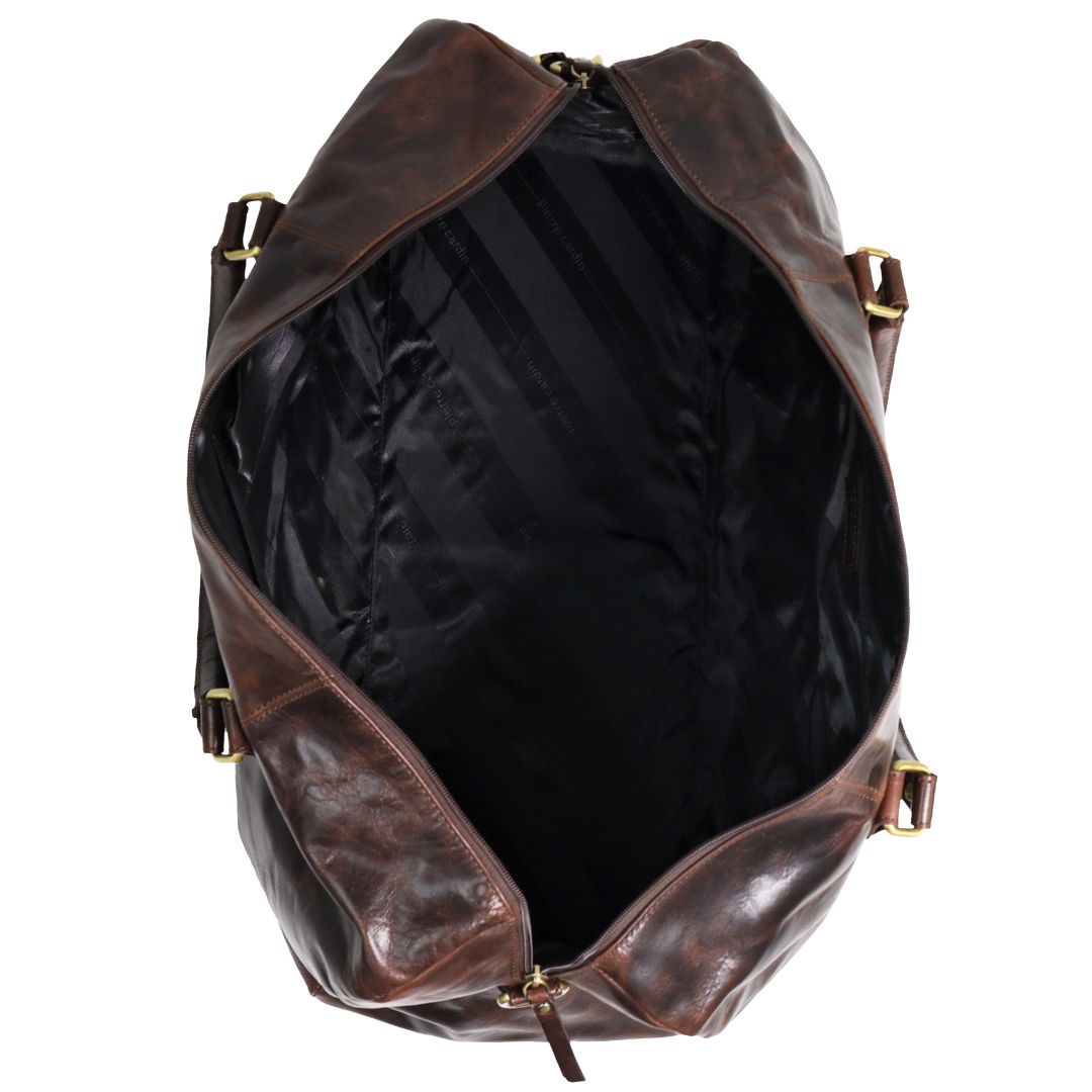 Pierre Cardin Smooth Leather Overnight Bag in Chocolate
