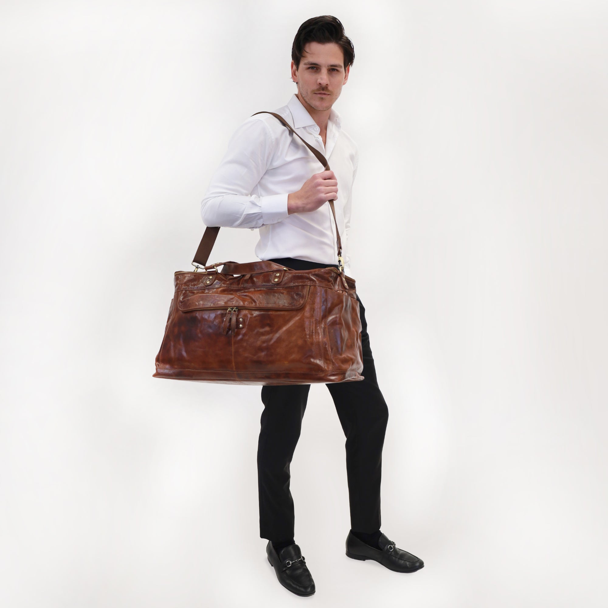 Pierre Cardin Leather Multi-Compartment Overnight Bag