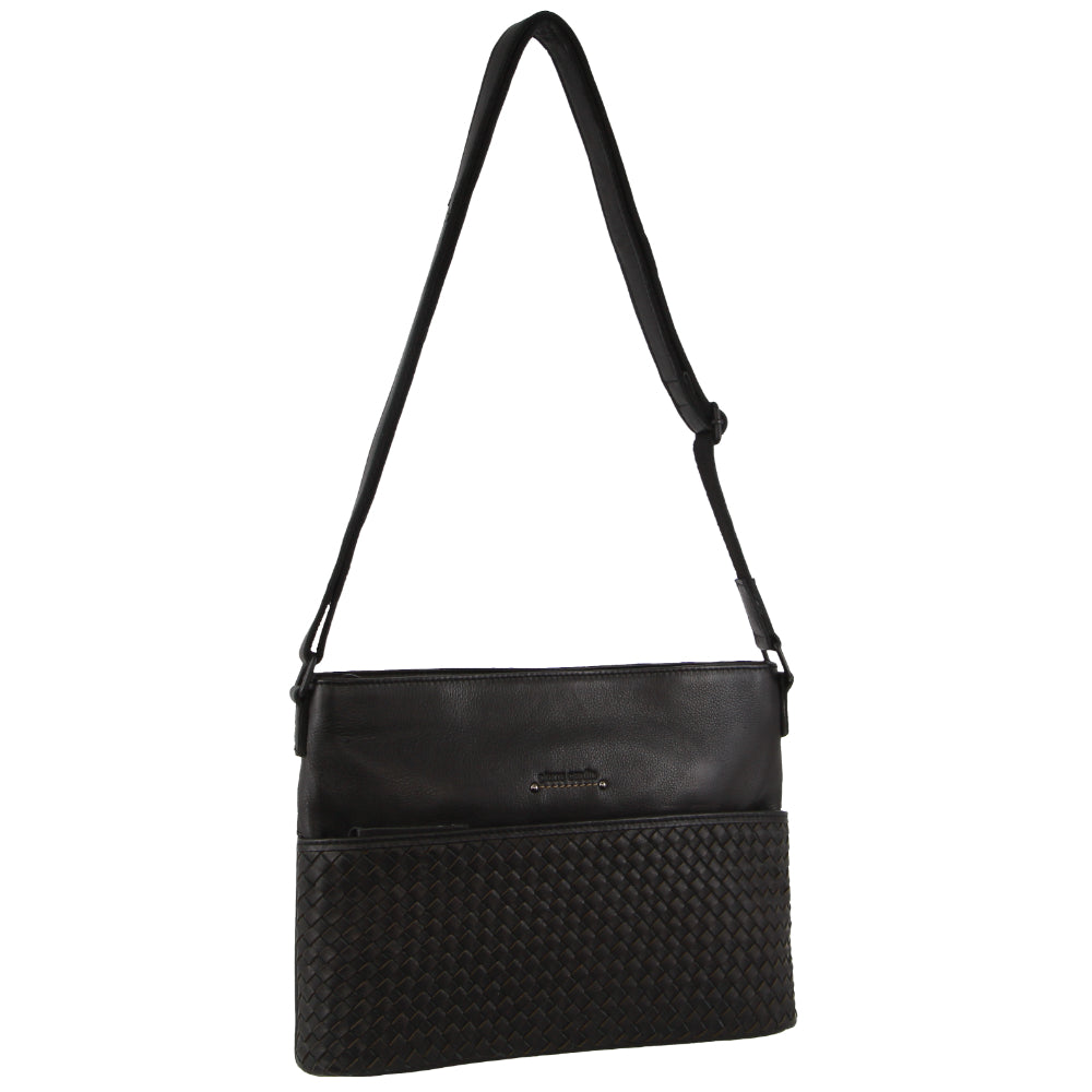 Pierre Cardin Leather Embossed Woven Cross-Body Bag