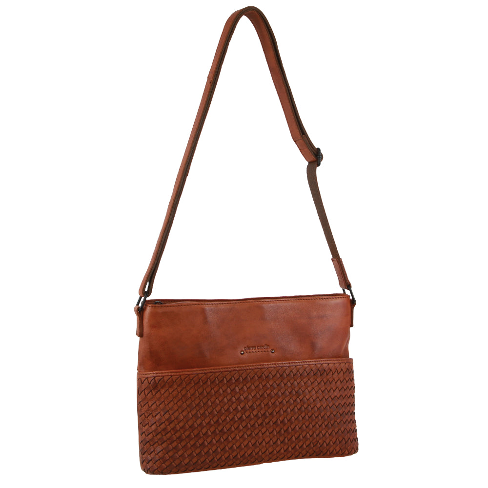 Pierre Cardin Leather Embossed Woven Cross-Body Bag