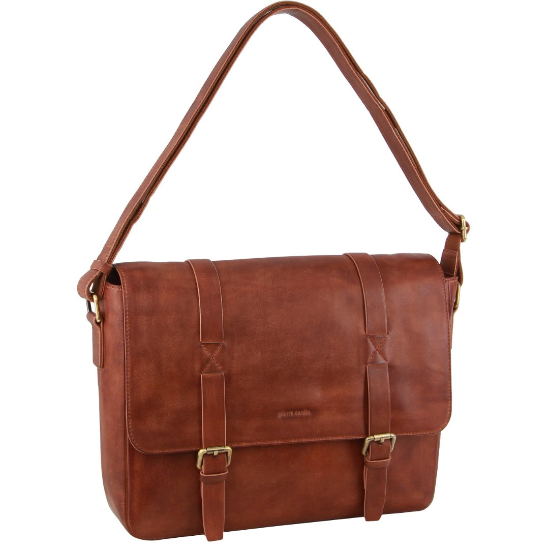 Pierre Cardin Men's Rustic Leather Computer Satchel