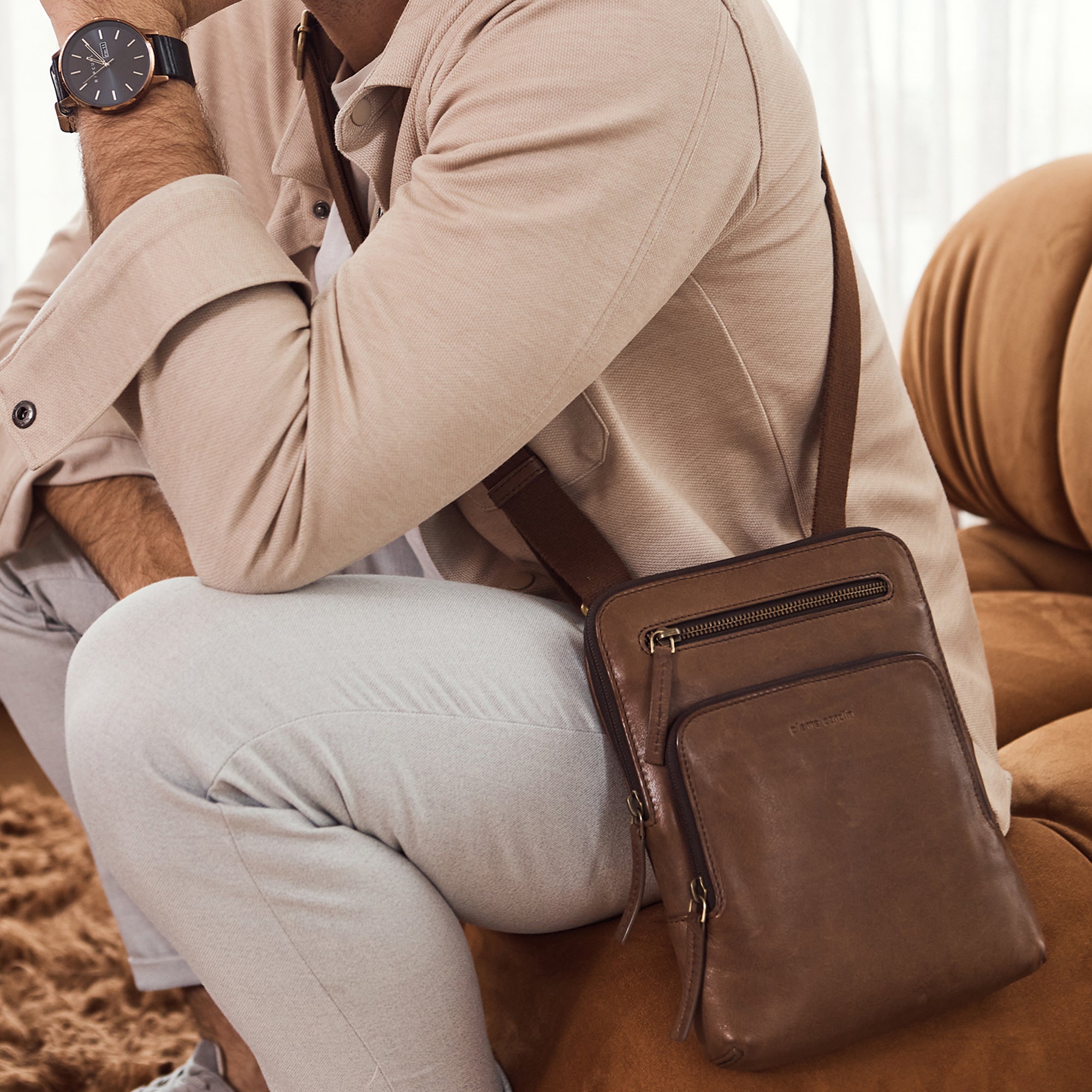 Pierre Cardin Men's Leather Casual Crossbody Bag