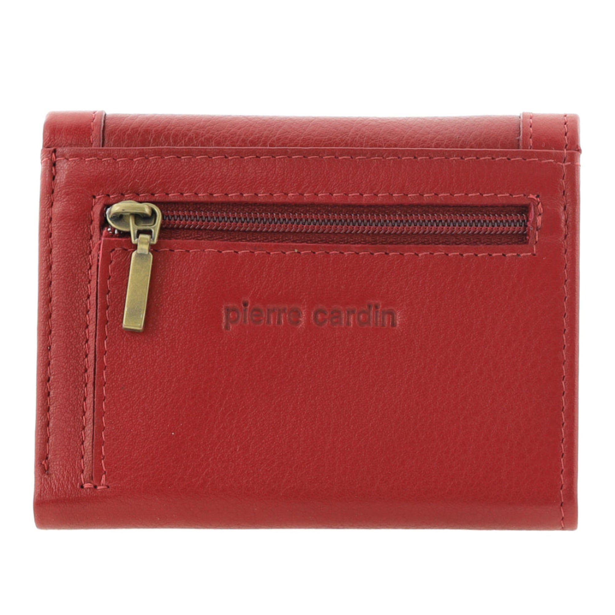 Pierre Cardin Ladies Leather Snap Button Tri-Fold Wallet in Red
