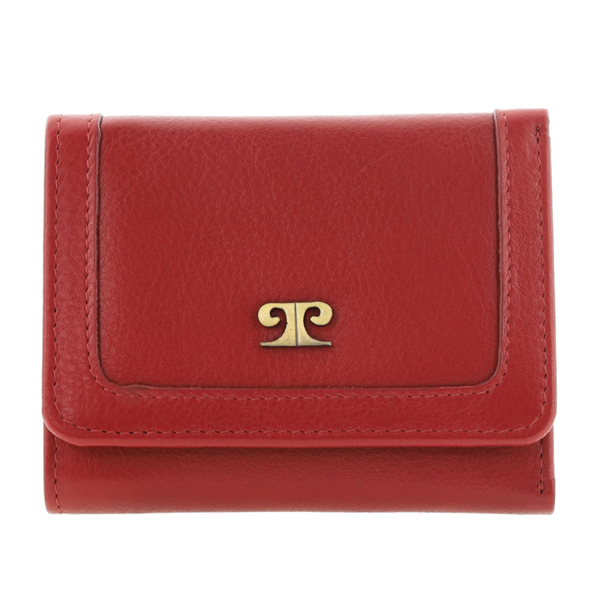 Pierre Cardin Ladies Leather Snap Button Tri-Fold Wallet in Red