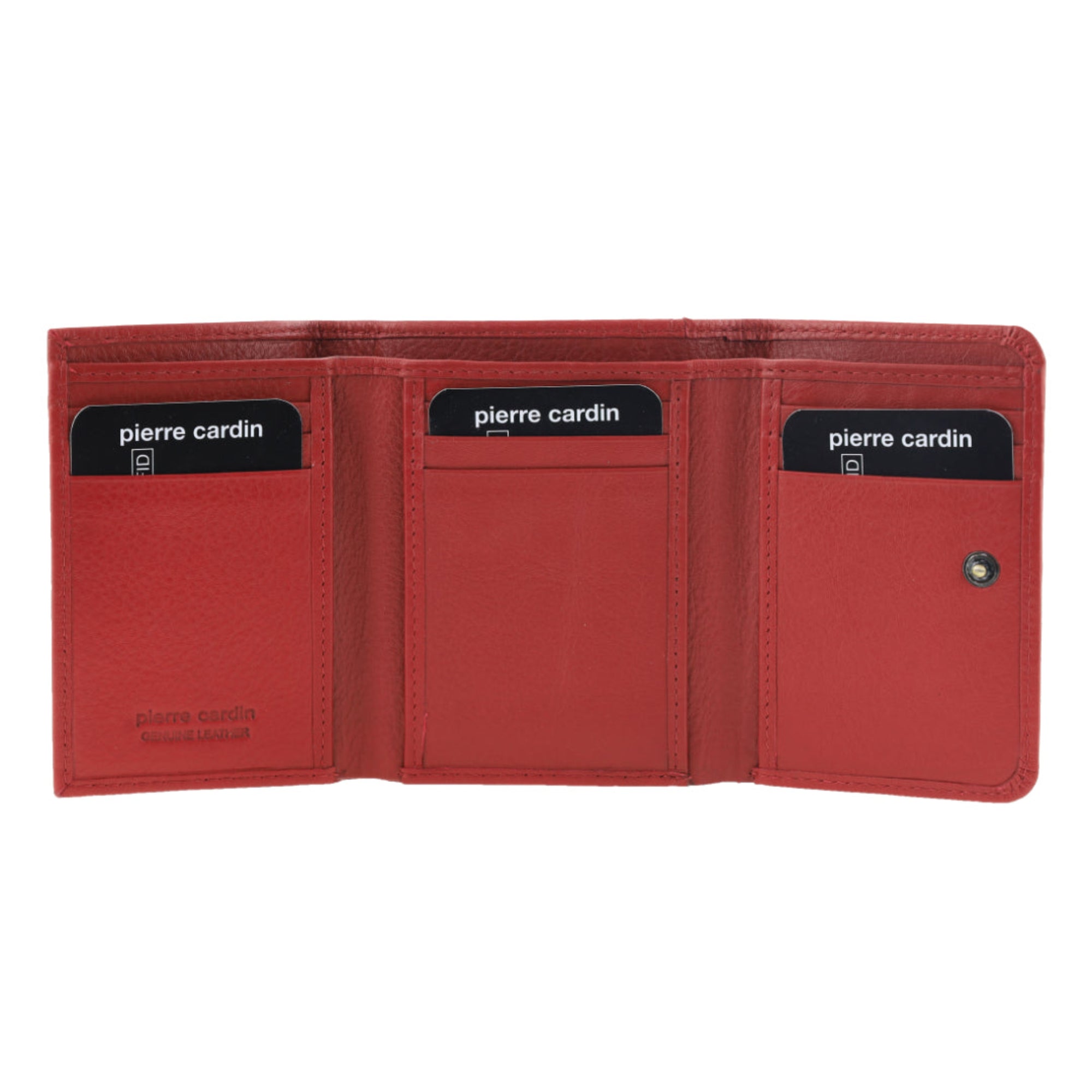 Pierre Cardin Ladies Leather Snap Button Tri-Fold Wallet in Red