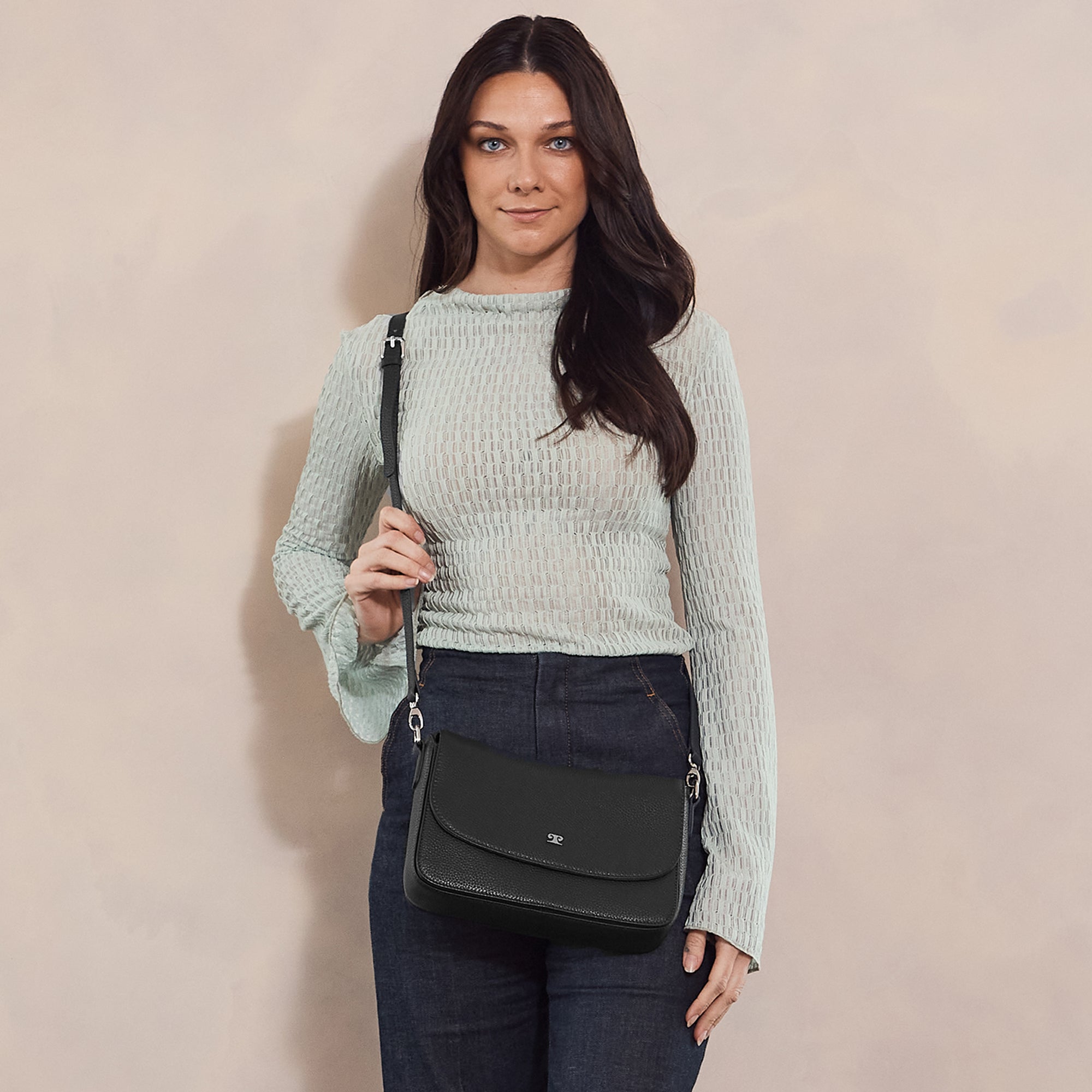 Pierre Cardin Ladies Leather Flap Over Crossbody Bag