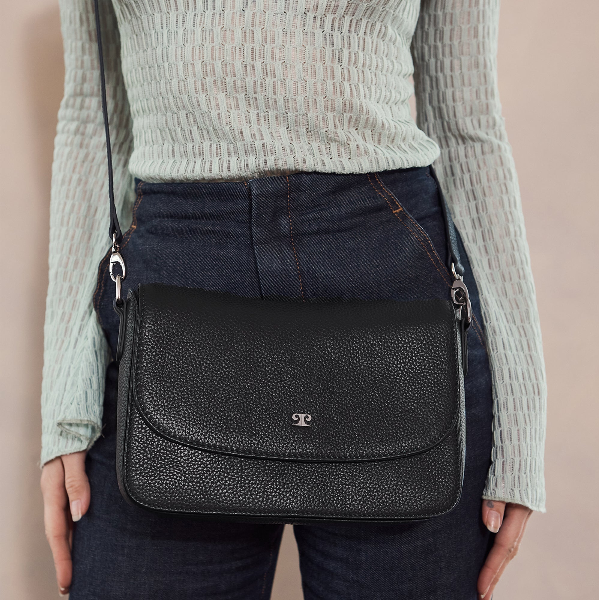 Pierre Cardin Ladies Leather Flap Over Crossbody Bag