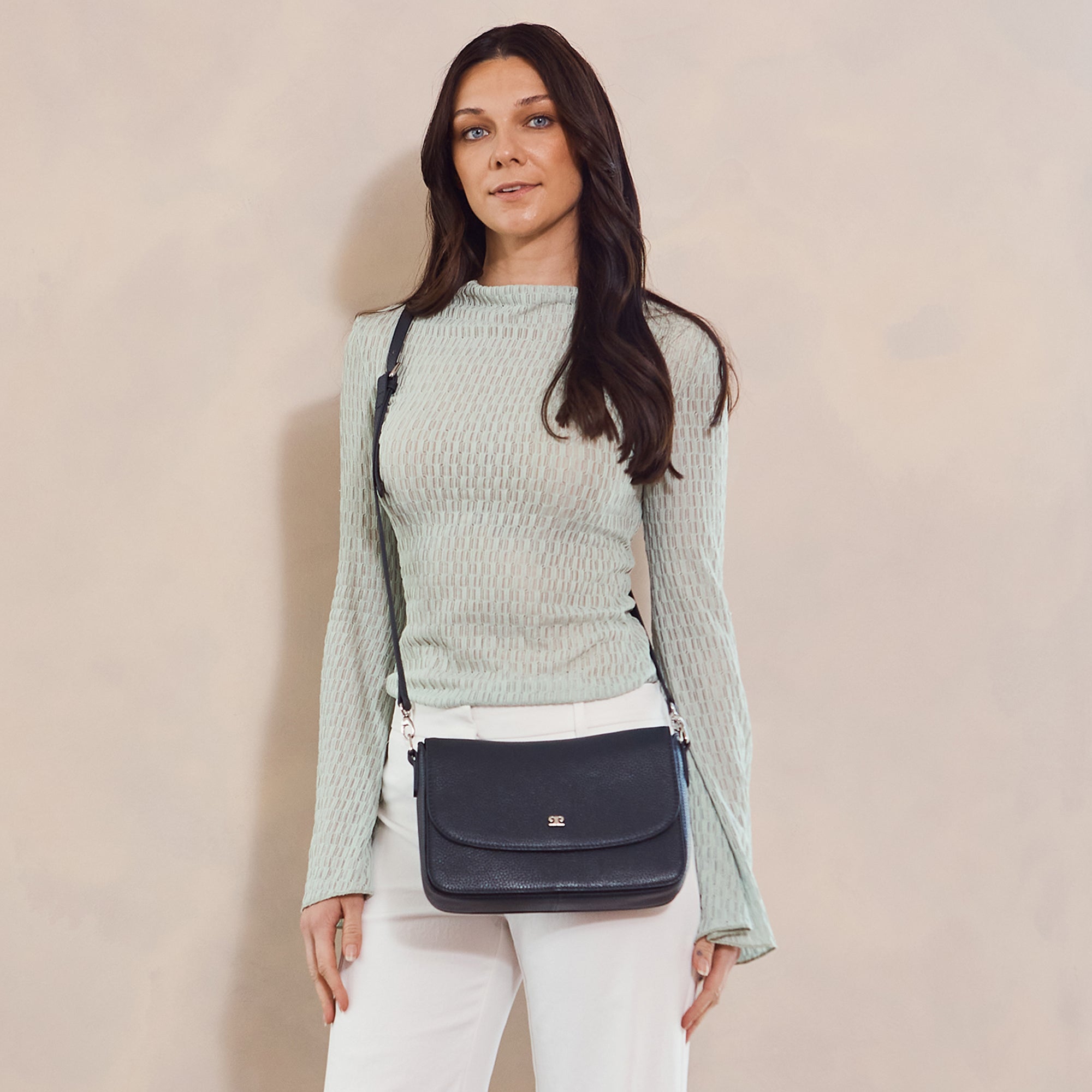 Pierre Cardin Ladies Leather Flap Over Crossbody Bag