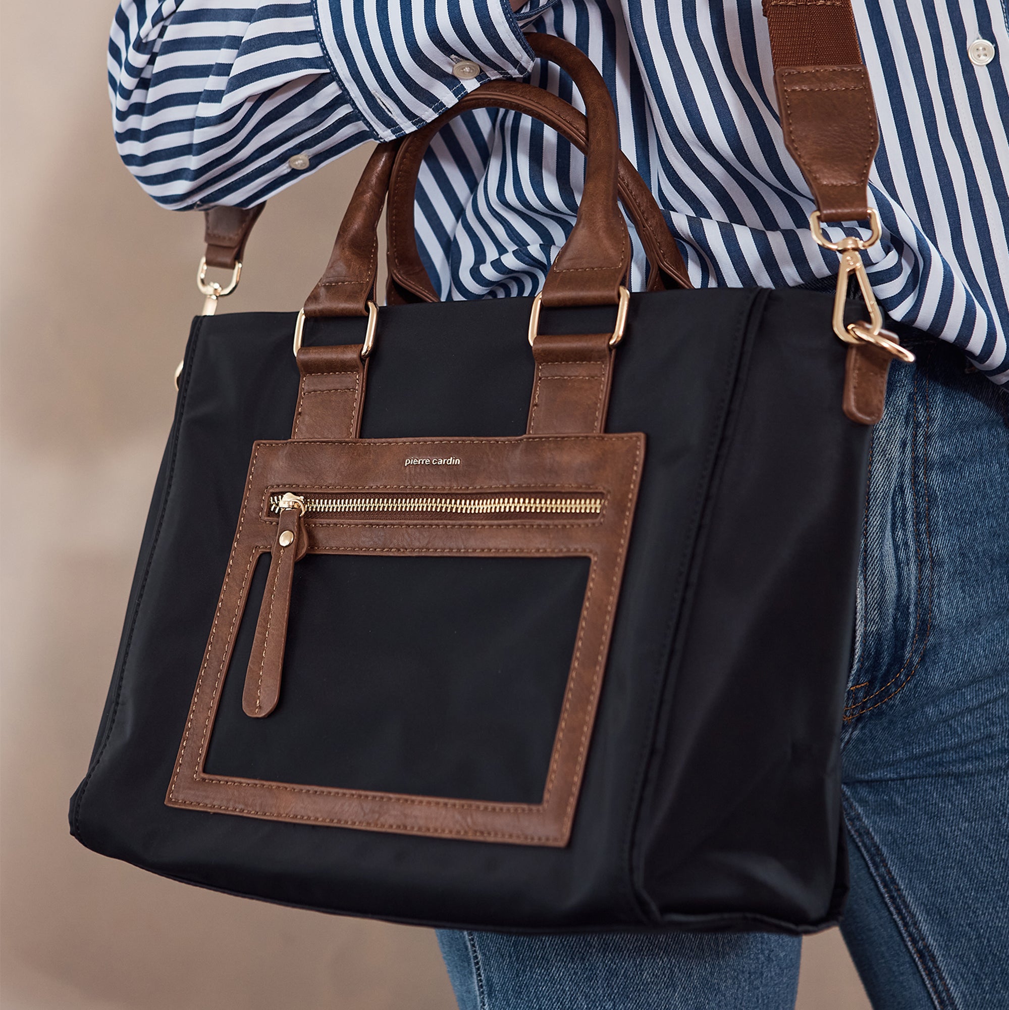 Pierre Cardin RFID Lightweight Nylon Mini Tote with Crossbody