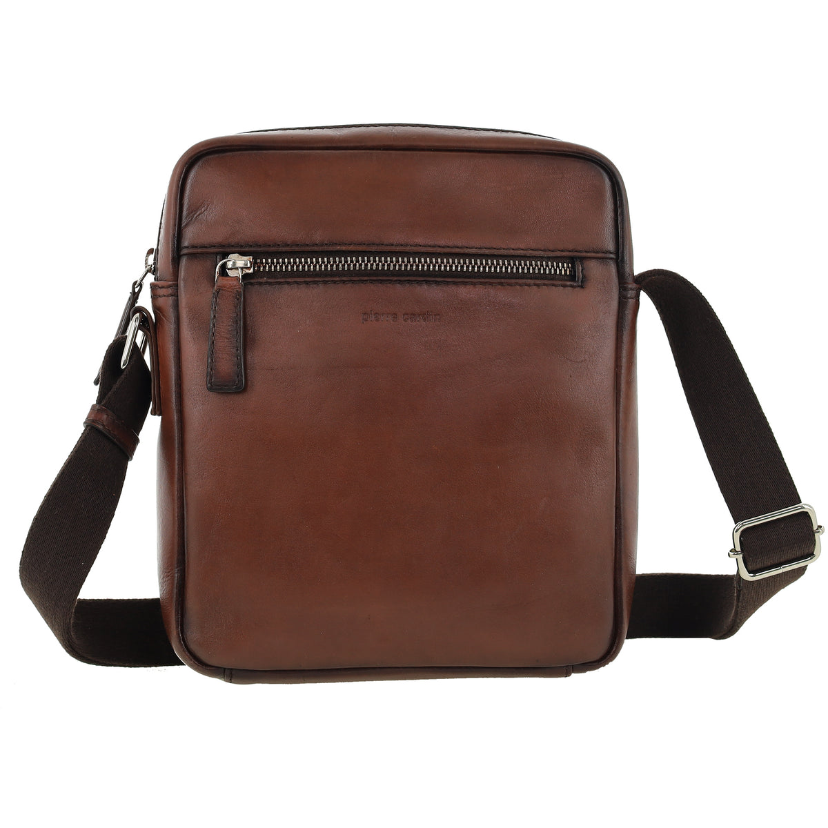 Pierre Cardin Genuine Leather Shoulder Cross-body Bag with Front Zip Pocket
