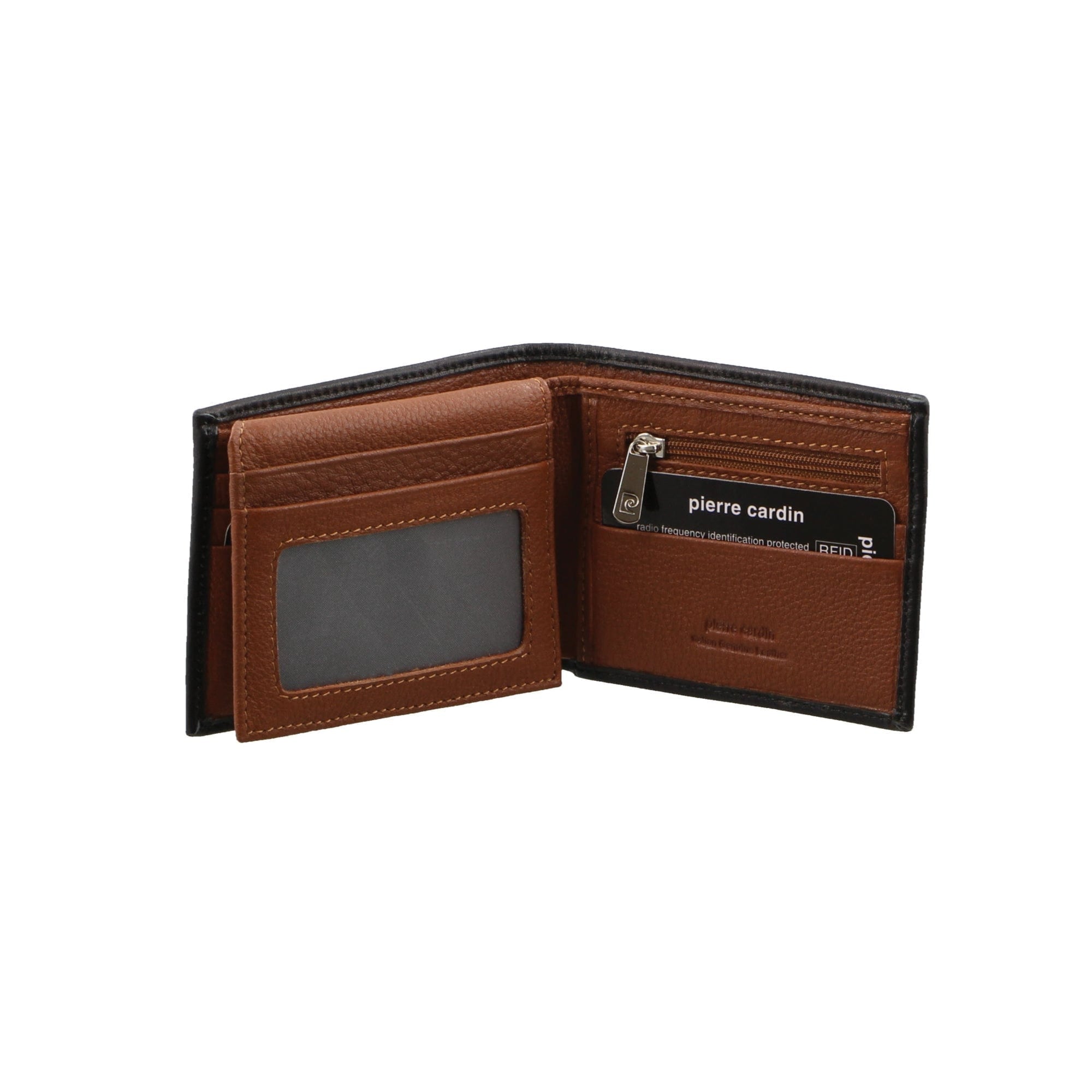 Pierre Cardin Italian Leather Men's Two Tone Bi-Fold Wallet in Black-Cognac