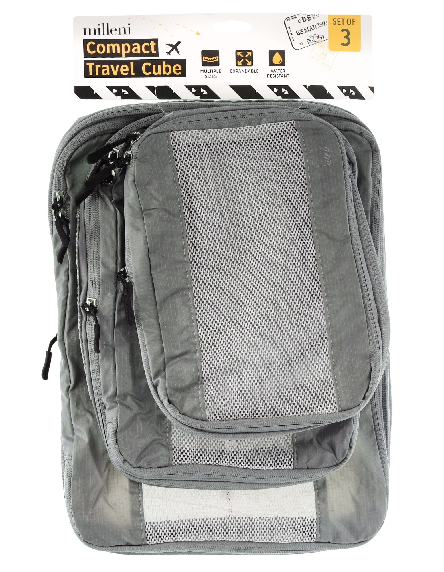 Travel Cube MT 011 GREY Milleni Travel Compact Travel Cube in Grey (3 PK)