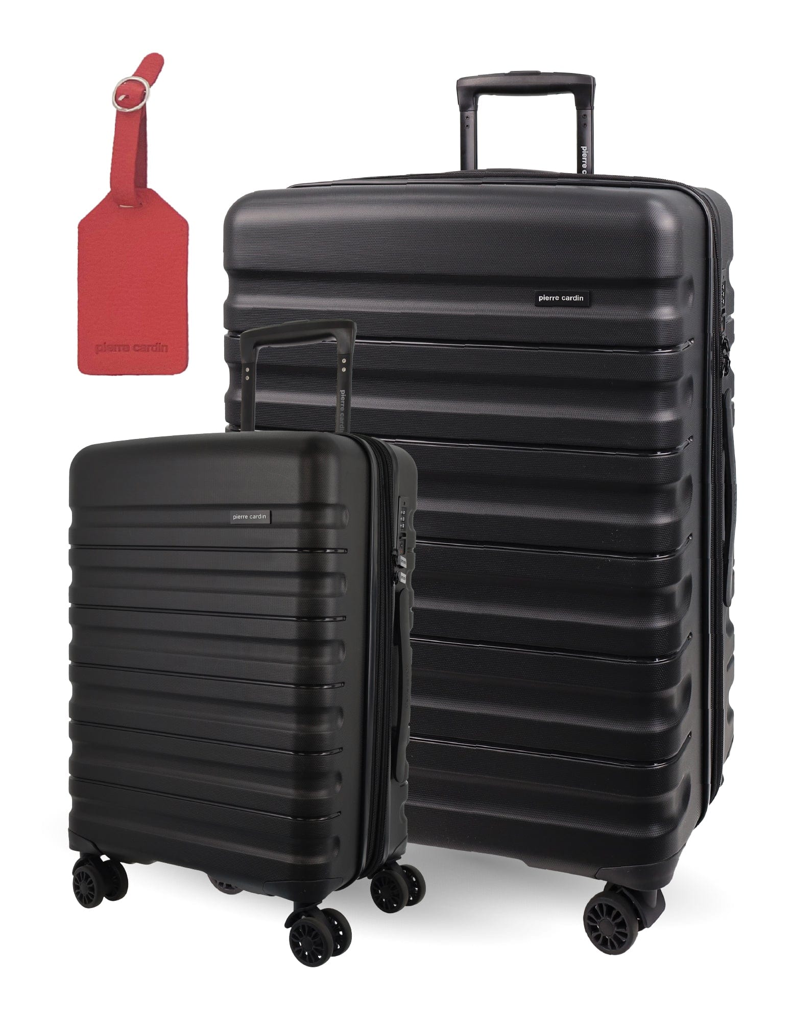Hard Shell Luggage PC 3941LC BLACK+PC3761 Pierre Cardin Black Hard Shell LARGE and CABIN Bundle 2-Piece Set + Assorted Luggage Tag