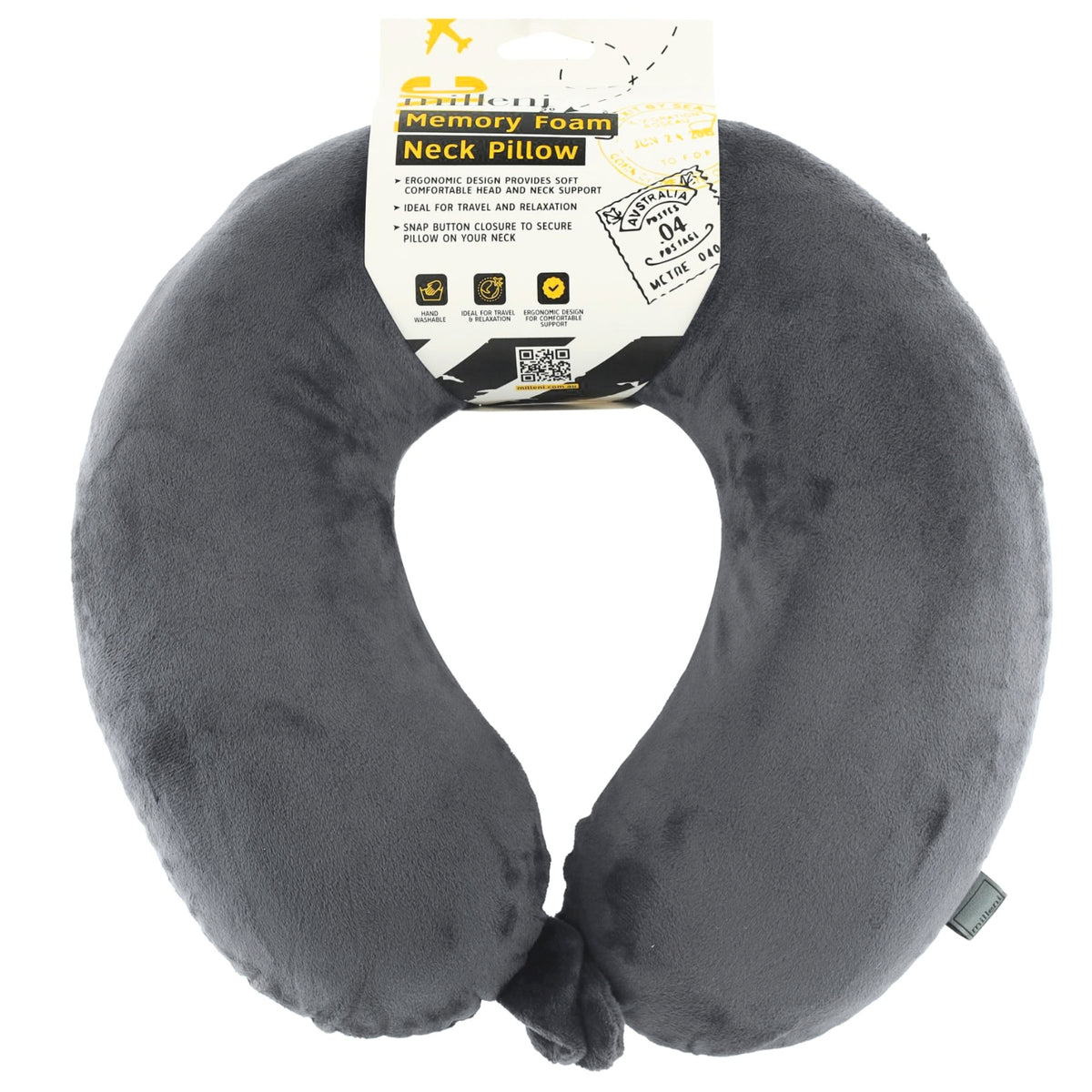 Milleni Travel Memory Foam Neck Pillow in Grey