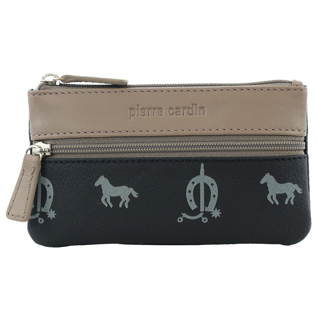 Pierre Cardin Leather Coin Purse/Key Holder in Black-Taupe