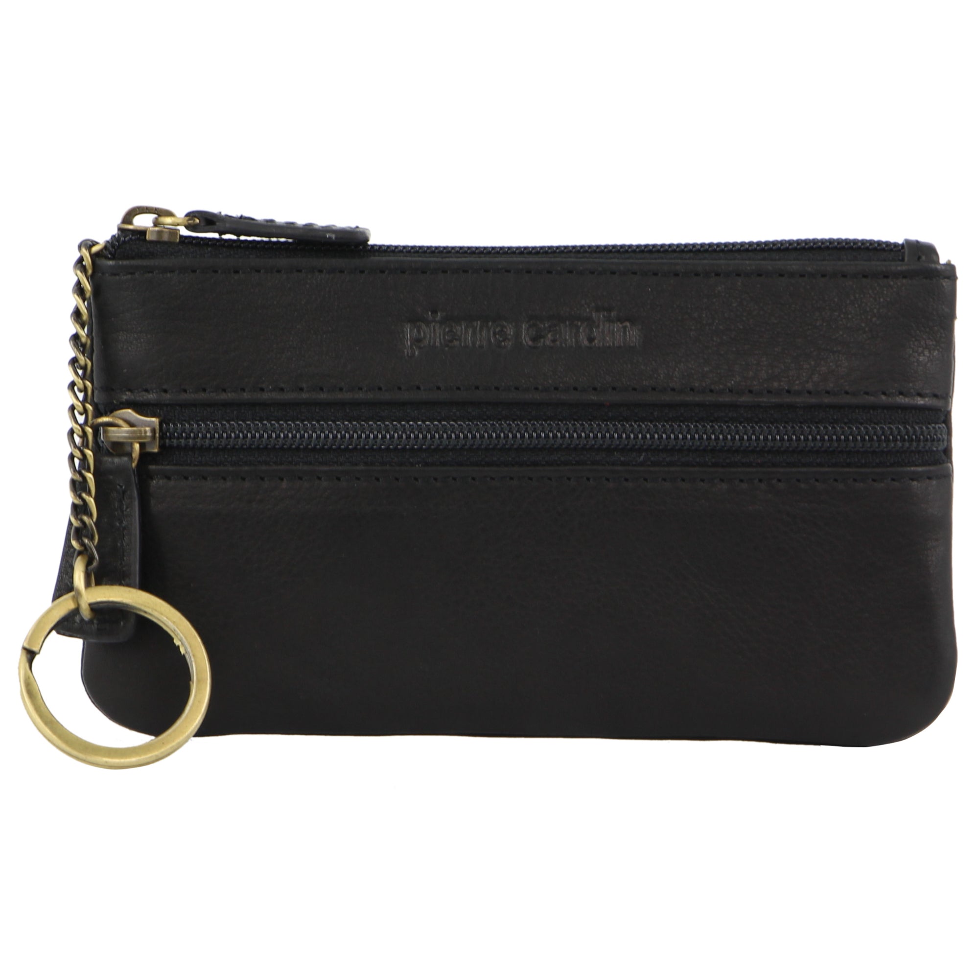 Pierre Cardin Leather Coin Purse/Key Holder in Black-Taupe
