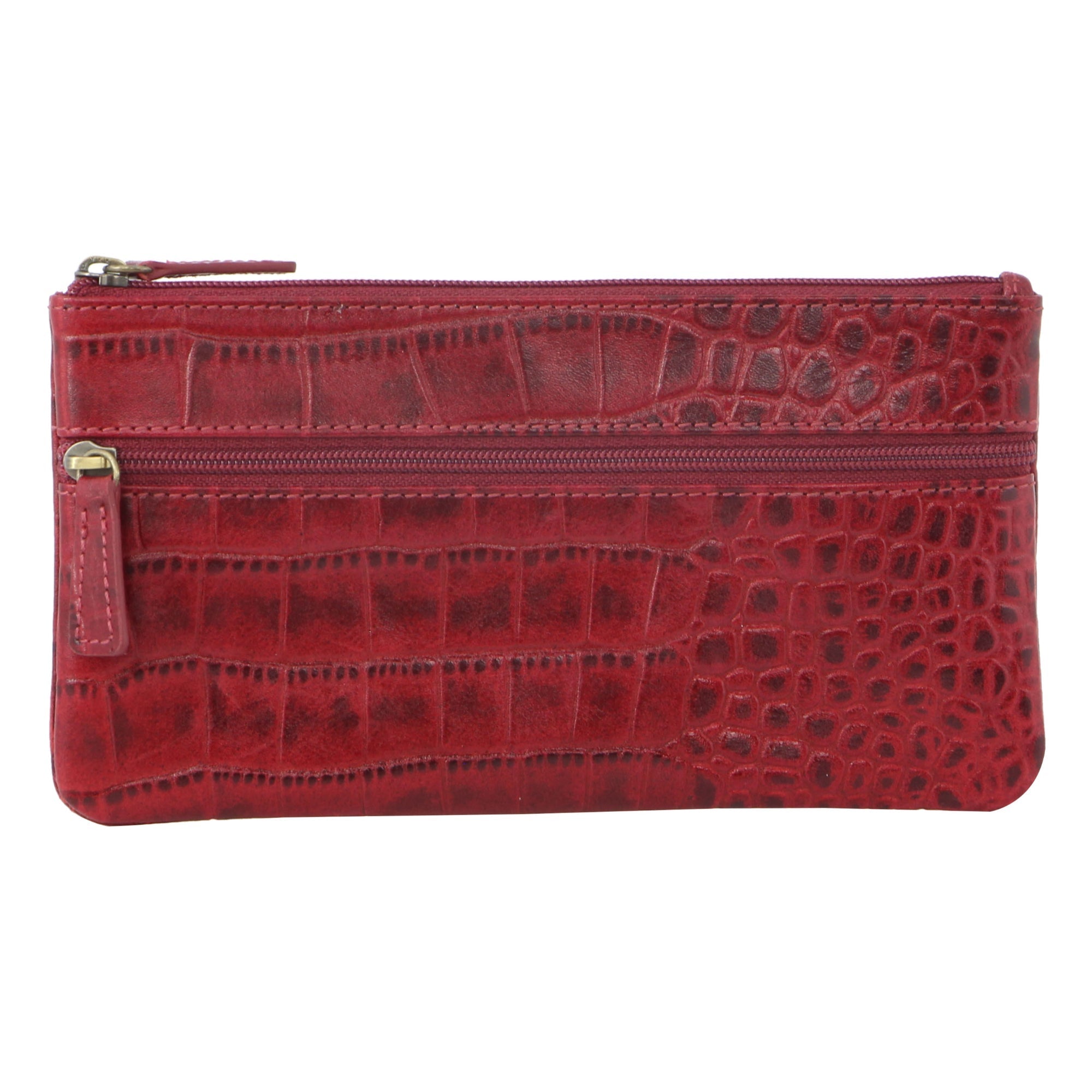 Pierre Cardin Leather Coin Purse/Phone Wallet Case in Red-Croc