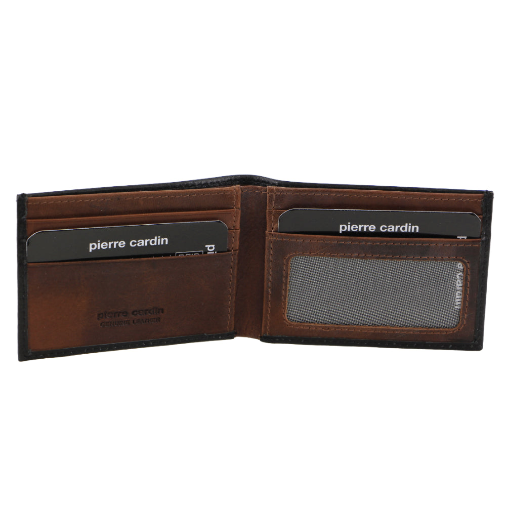 Pierre Cardin Italian Leather Two Tone Men's Wallet/Card Holder in Black-Cognac