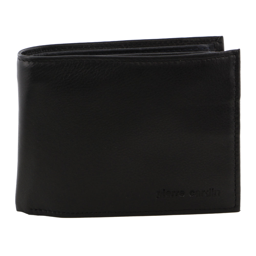Pierre Cardin Italian Leather Two Tone Tri-Fold Men's Wallet in Black-Midnight