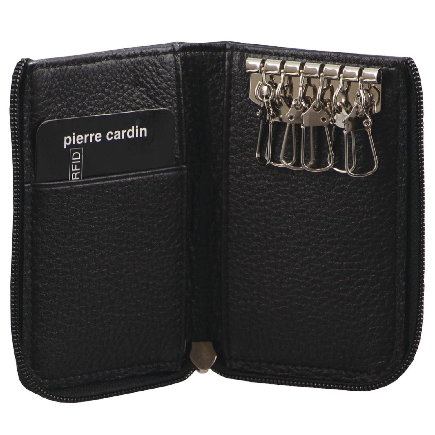 Pierre Cardin Italian Leather Key + Credit Card Holder in Black