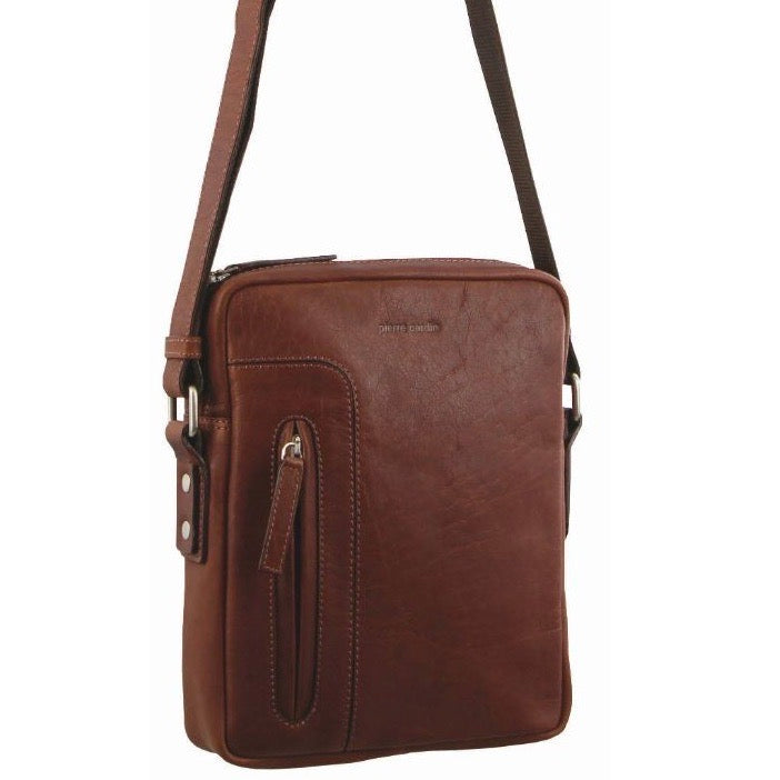 Pierre Cardin Rustic Leather iPad Bag in Chestnut