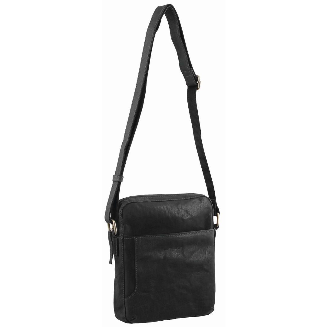 Pierre Cardin Rustic Leather Cross Body/Tablet Bag in Black