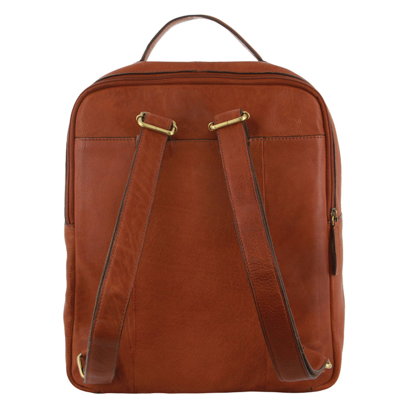 Pierre Cardin Rustic Leather Business Backpack/Computer Bag in Cognac (PC 2808)