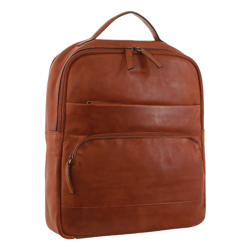 Pierre Cardin Rustic Leather Business Backpack/Computer Bag in Cognac (PC 2808)