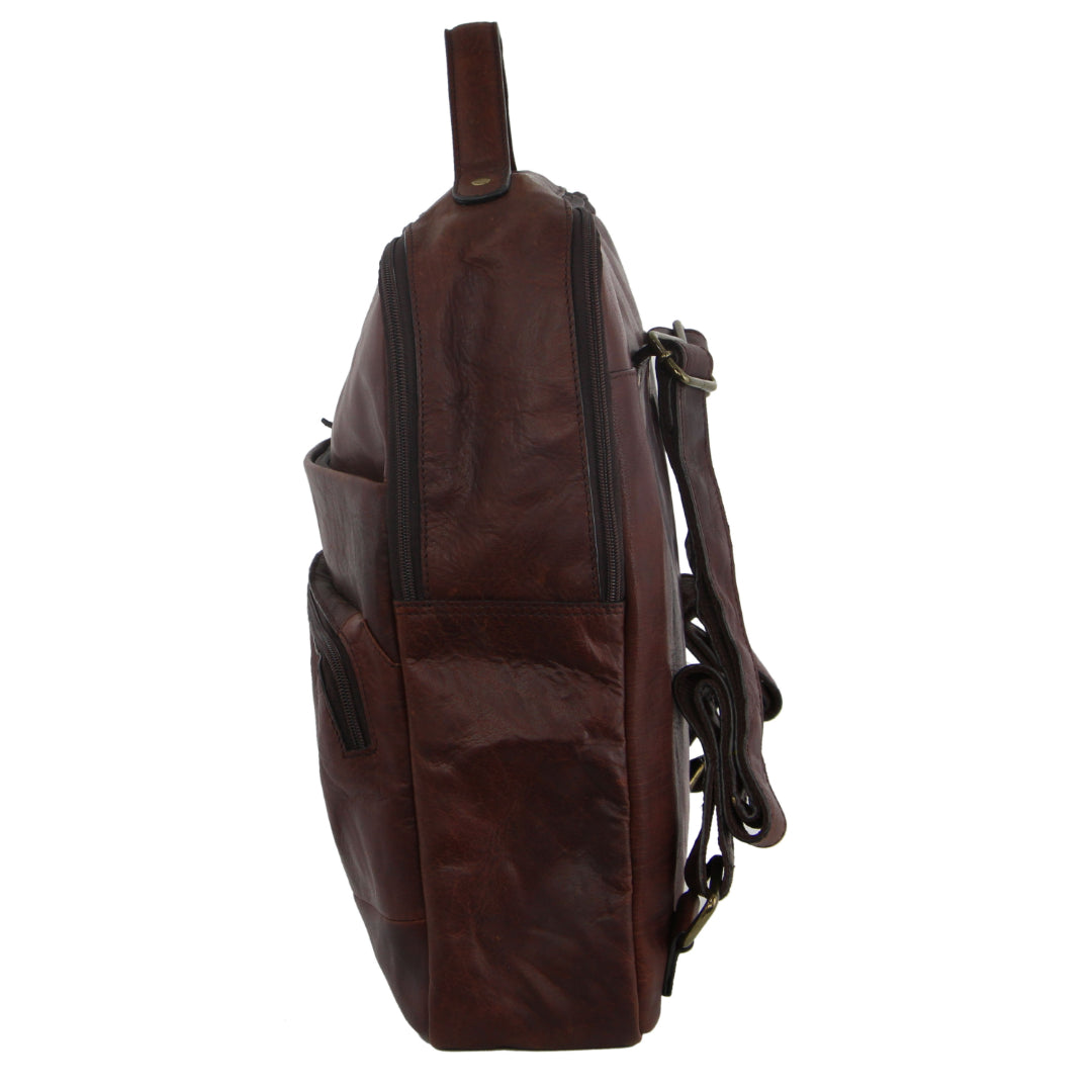 Pierre Cardin Rustic Leather Business Backpack/Computer Bag in Chestnut
