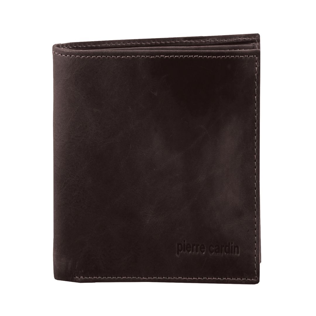 Pierre Cardin Rustic Leather Tri-Fold Men's Wallet in Brown