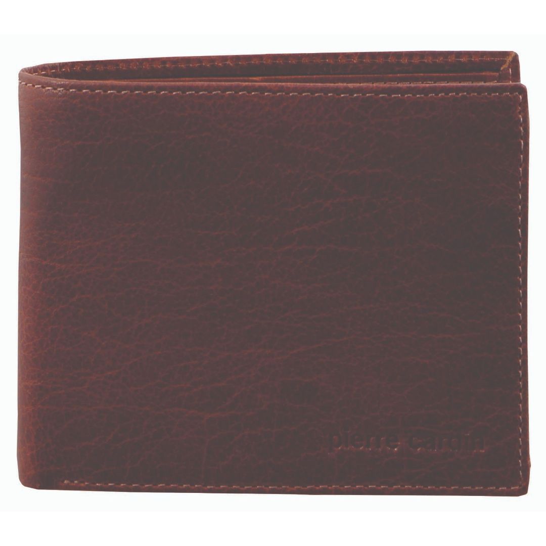 Pierre Cardin Rustic Leather Bi-Fold Men's Wallet in Chestnut