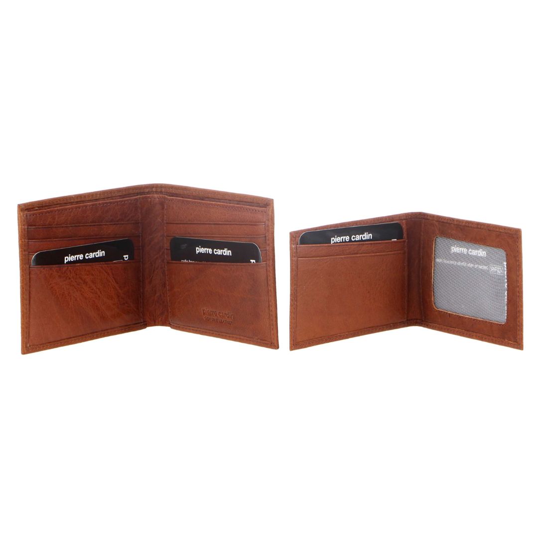 Pierre Cardin Rustic Leather Bi-Fold Men's Wallet in Chestnut