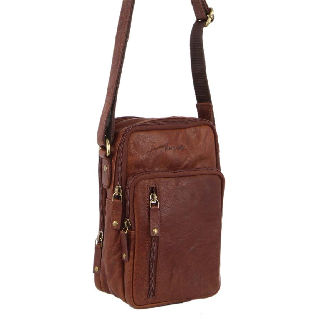 Pierre Cardin Rustic Leather Cross-Body Bag in Cognac