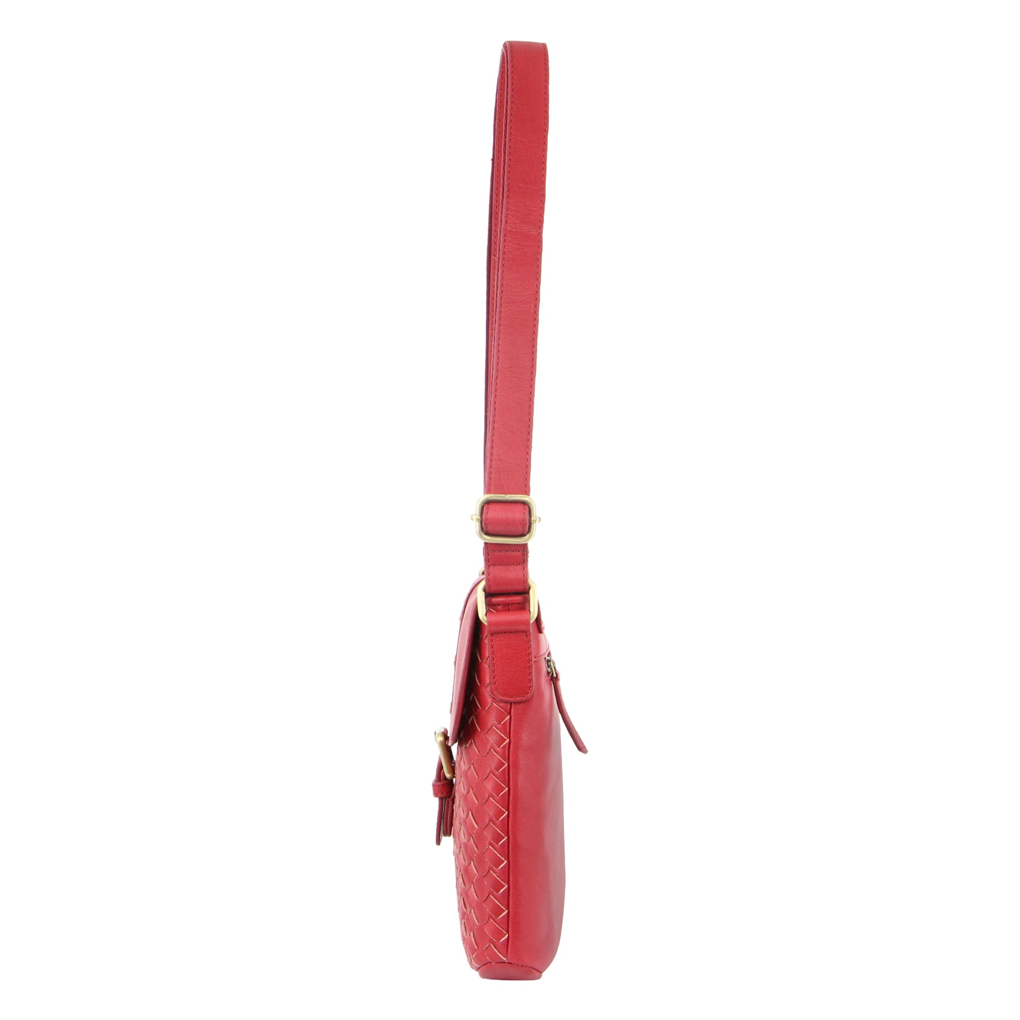 Pierre Cardin Woven Leather Ladies Cross-Body Bag with Flap in Red