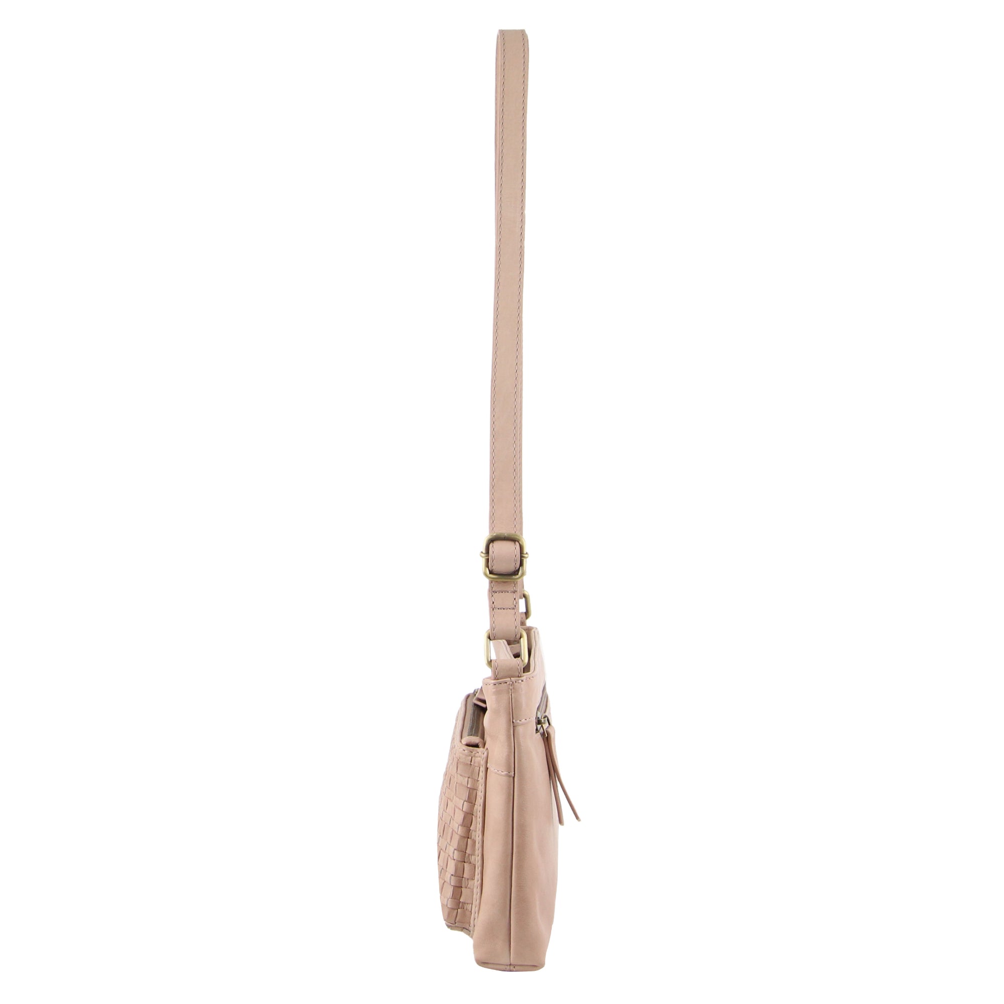 Pierre Cardin Woven Leather Ladies Cross-Body Bag in Dusty Pink