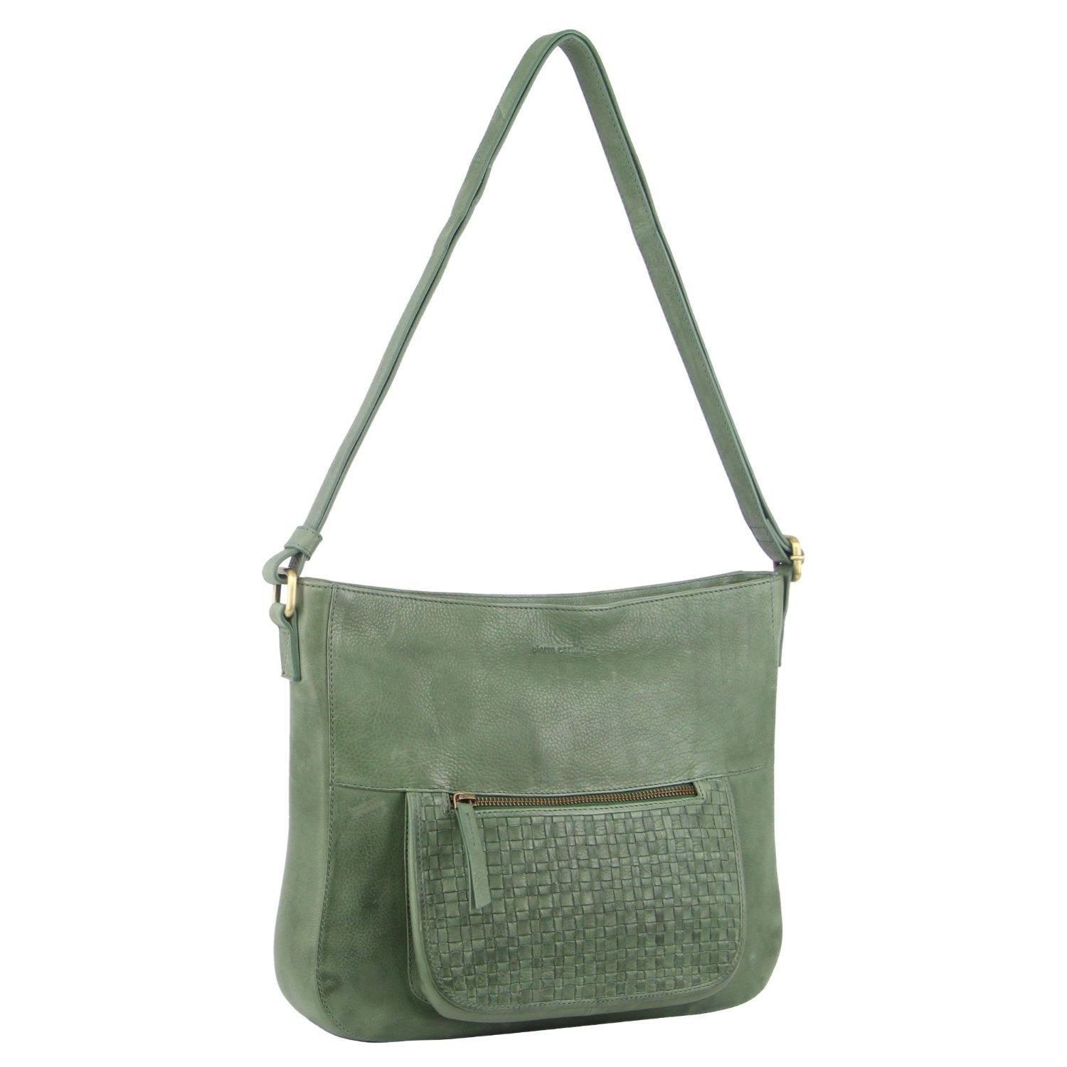 Pierre Cardin Large Woven Embossed Leather Crossbody Bag in Green