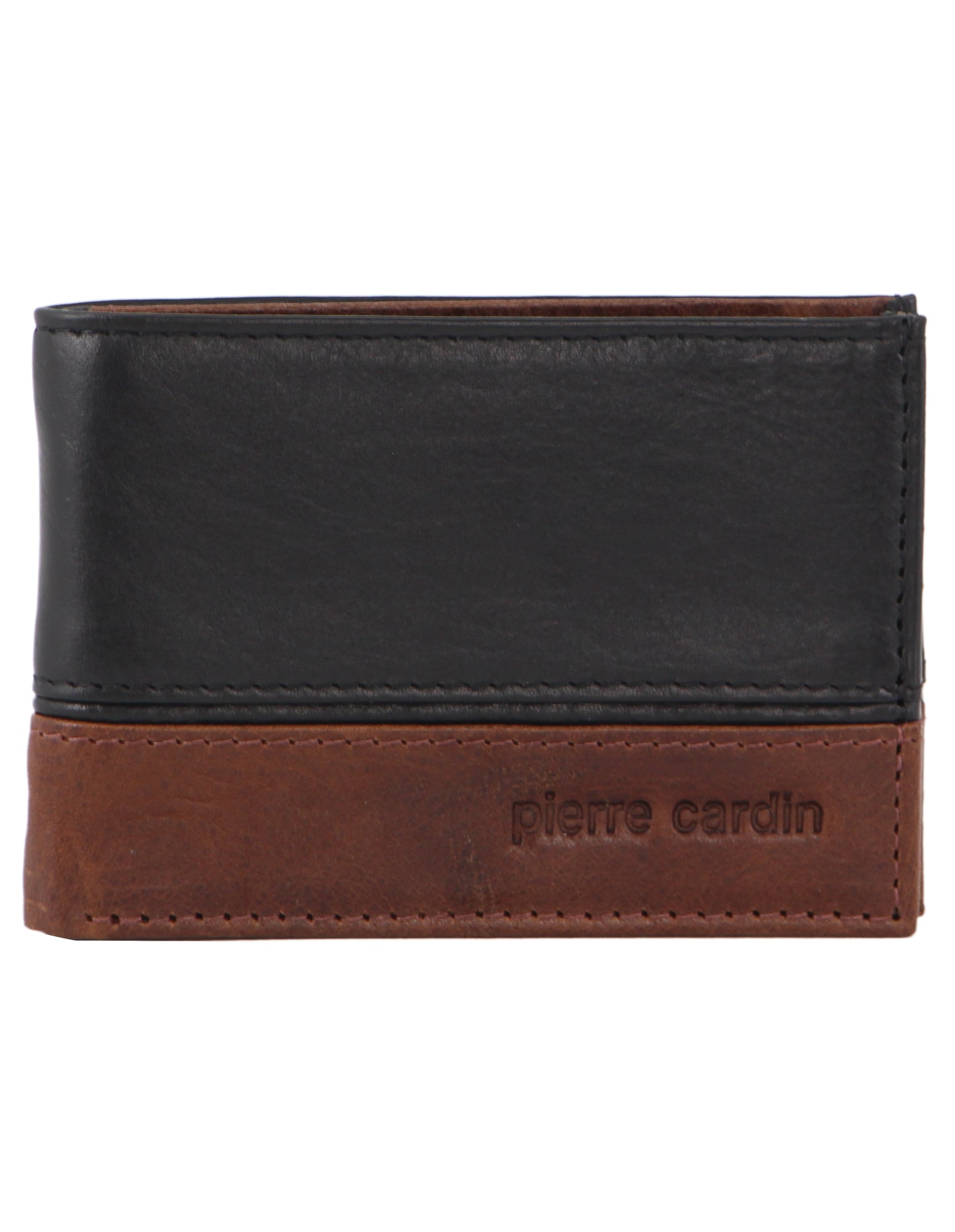 Pierre Cardin Rustic Leather Mens 2 Tone Slim Bi-Fold Wallet in Black-Cognac in Black