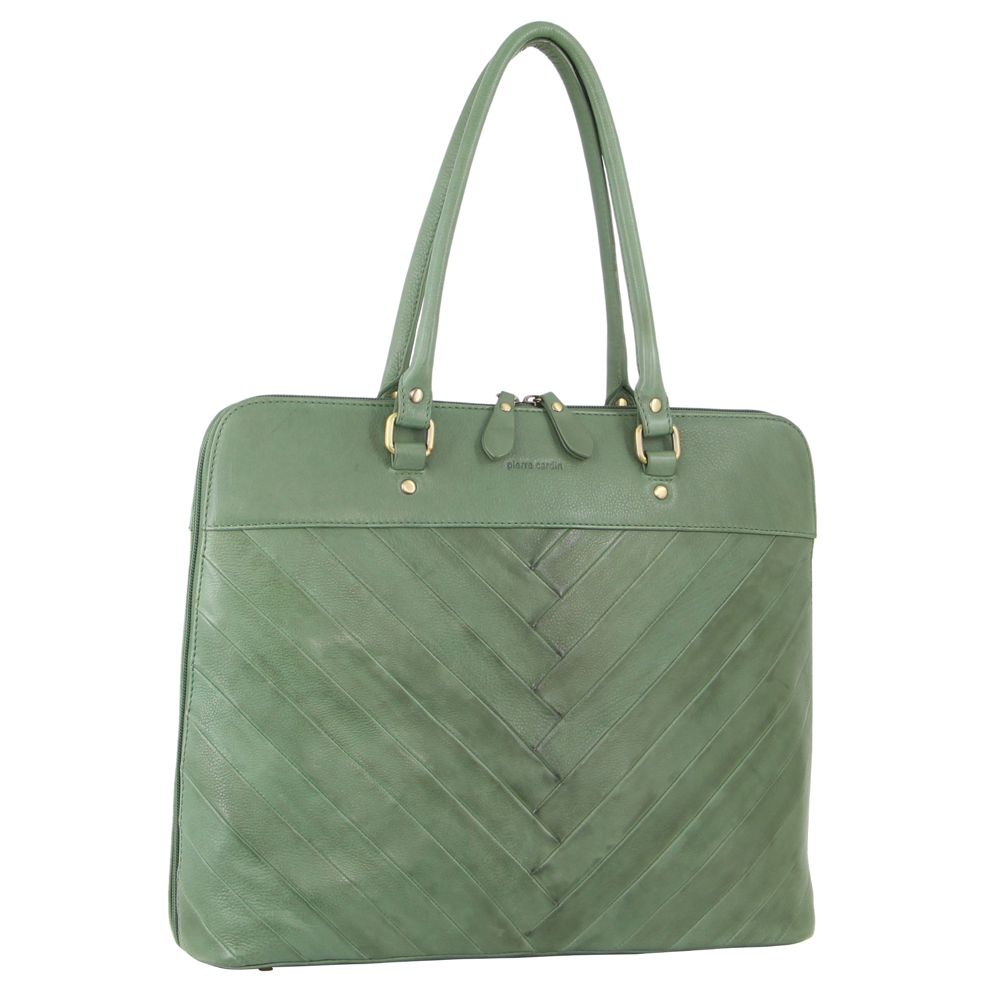 Pierre Cardin Herringbone Leather Large Business Bag in Green
