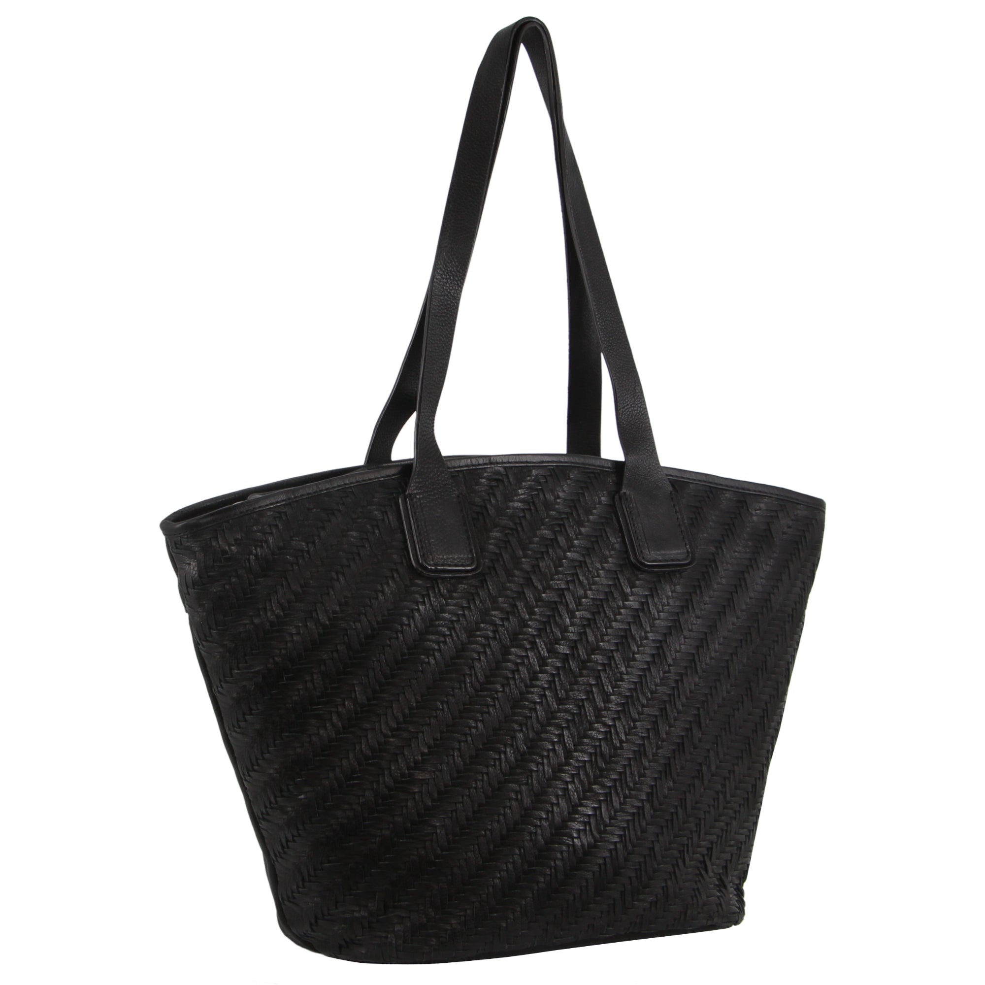 Pierre Cardin Woven Embossed Leather Shoulder Bag in Black