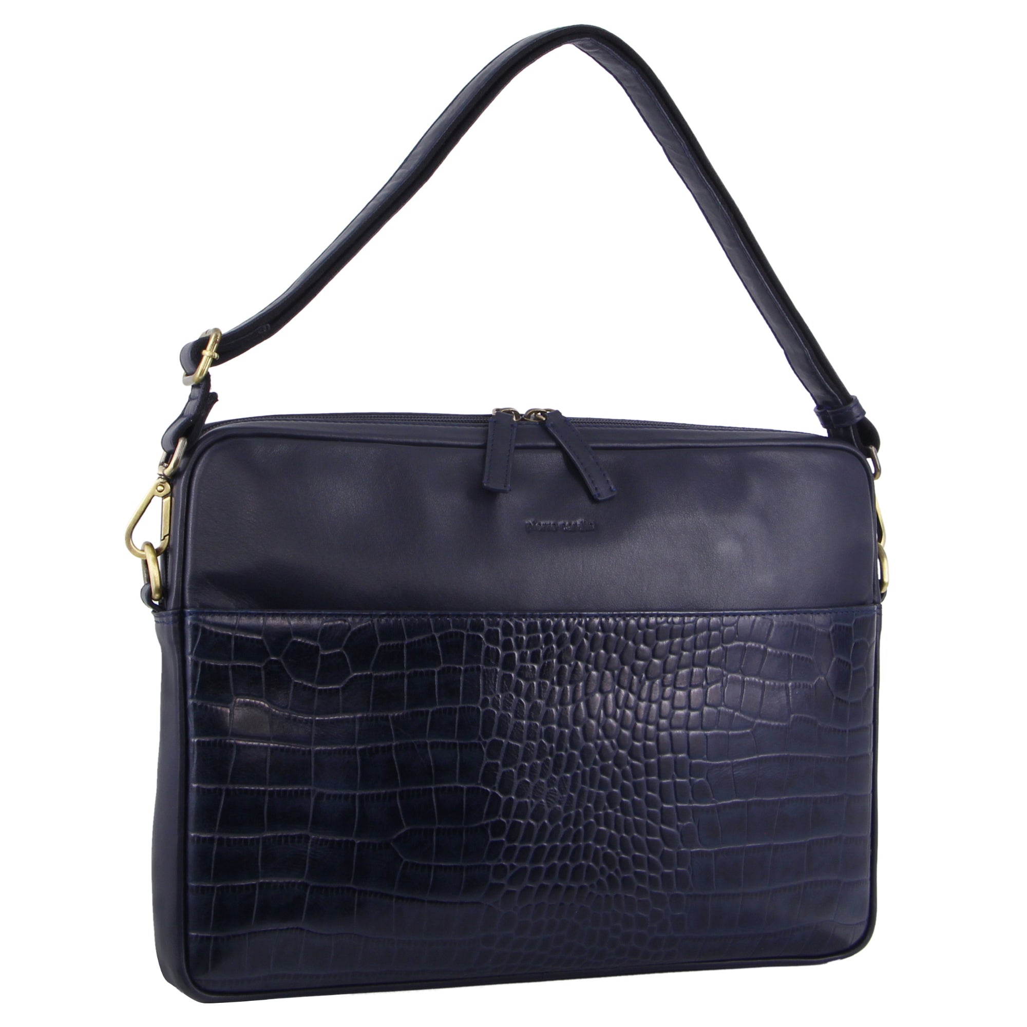 Pierre Cardin Croc-Embossed Leather Business Computer Bag in Navy