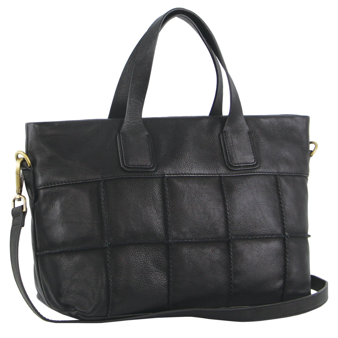 Pierre Cardin Ladies Leather Stitch-design Handbag in Black