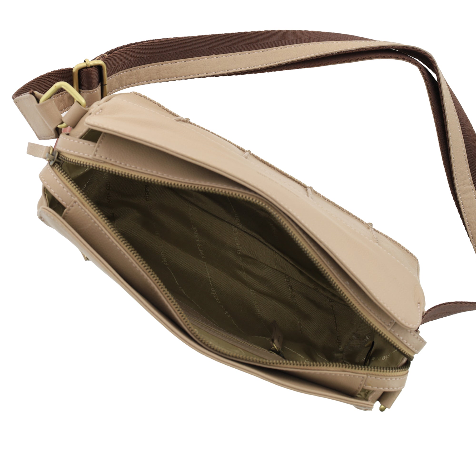 Pierre Cardin Ladies Leather Stitch-design Cross-Body Bag in Gold