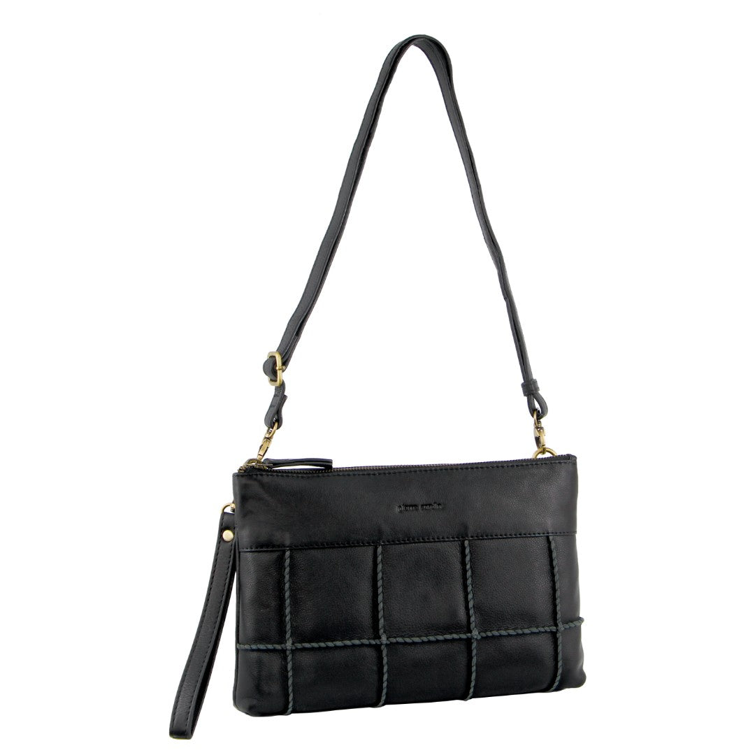 Pierre Cardin Ladies Leather Stitch-design Cross-Body Bag in Black