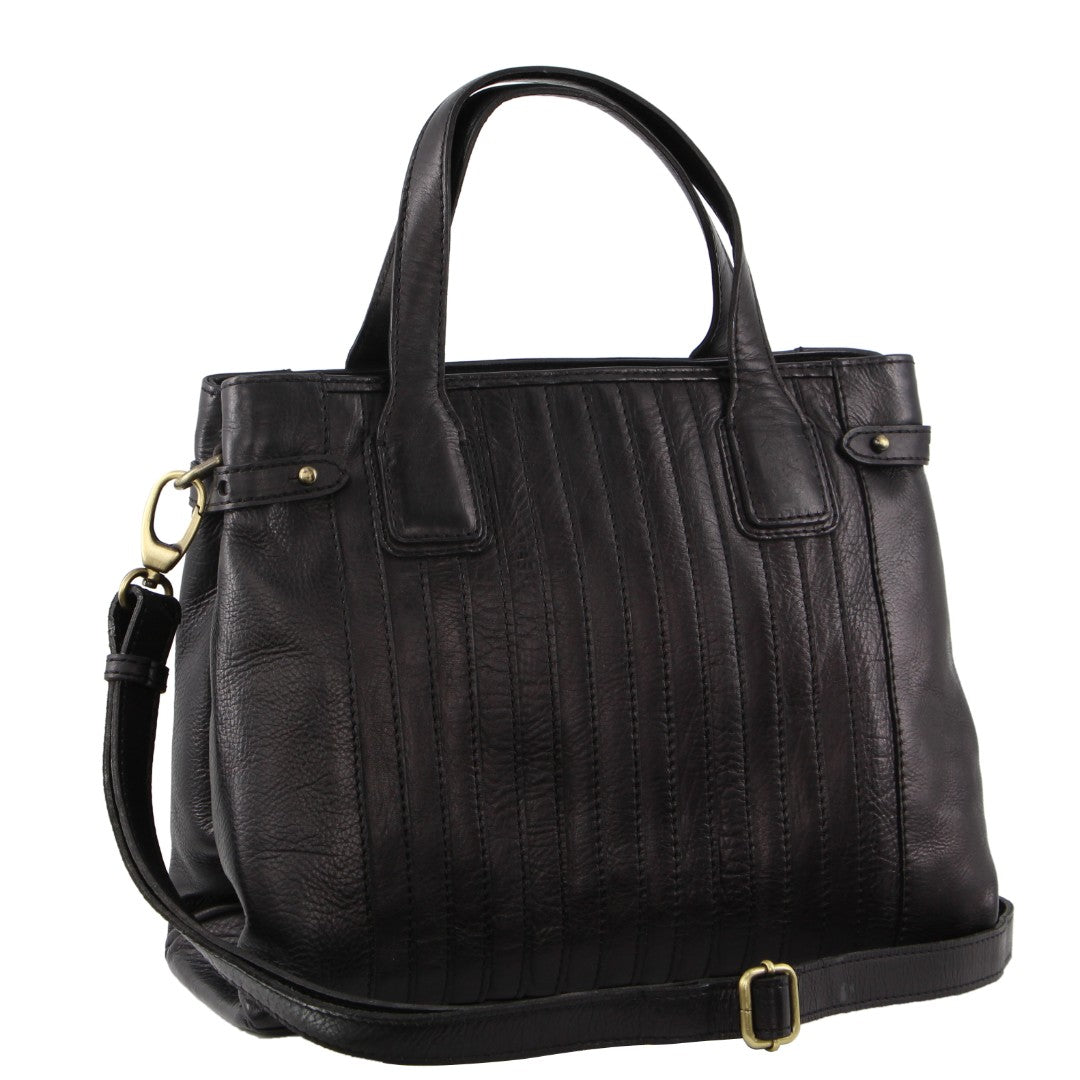 Pierre Cardin Ladies Leather Stitch-design Tote Bag in Black