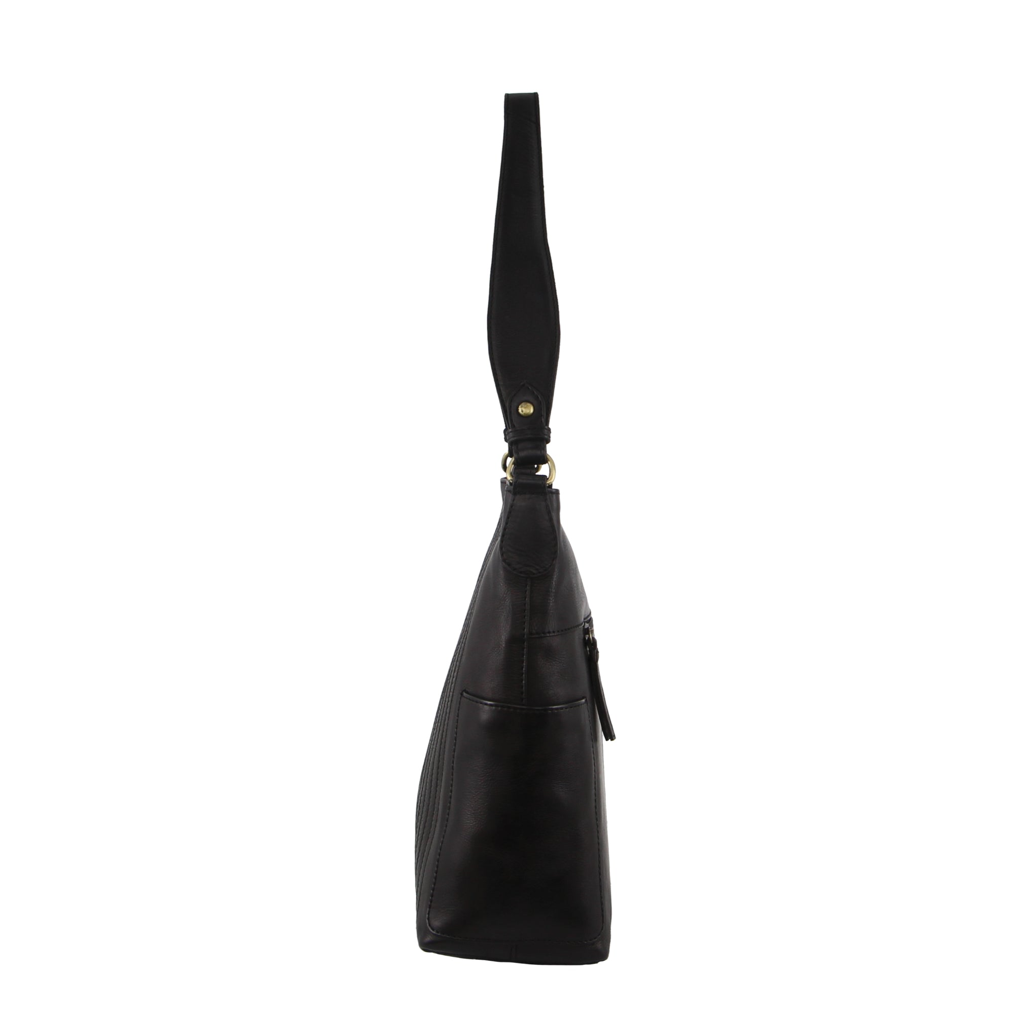 Pierre Cardin Ladies Leather Stitch-design Hobo Bag in Black